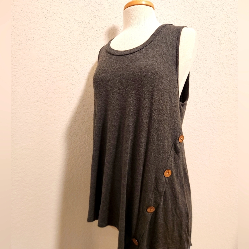 Women's Sleeveless Gray Top with Button Detail